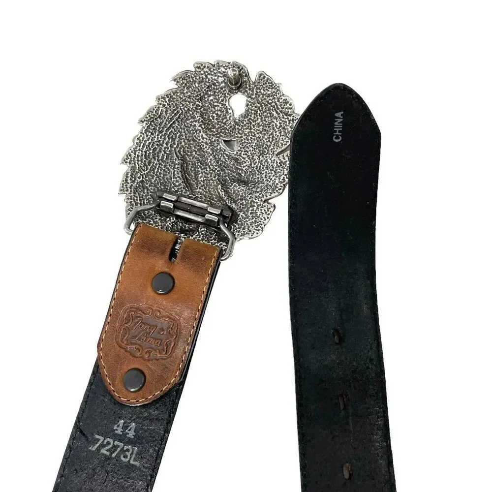Tony Lama leather braided coin studs‎ floral buckle belt Sz 44 western boho
